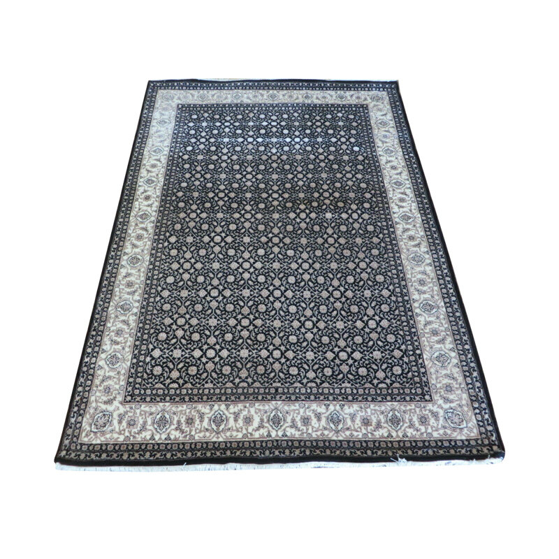 Tapis décoratif noué à la main noir Arimantas de conception unique 5 pi 6 po x 7 pi 10 po Arimantas