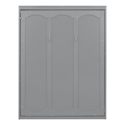 Grand lit escamotable mural avec tablettes, gris