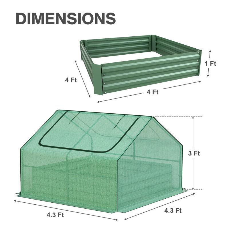 Mini serre surélevée 4,2 x 4,2 x 3 pi, Vert