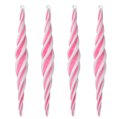 12" Glass Peppermint Finial Ornament Set of 4