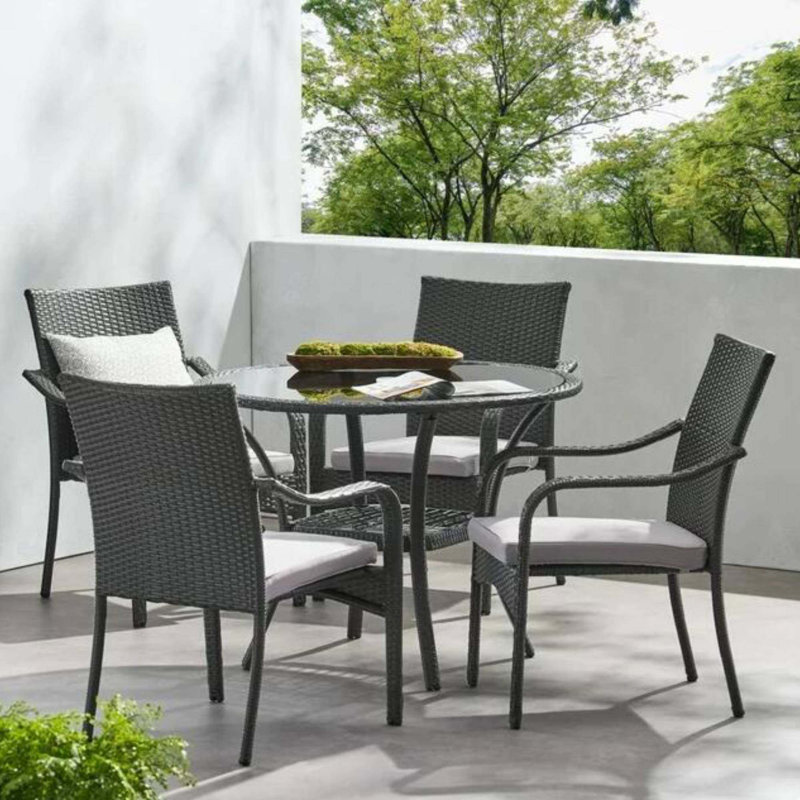 Outdoor Rattan Dining Set With 4 Dining Chairs,Grey