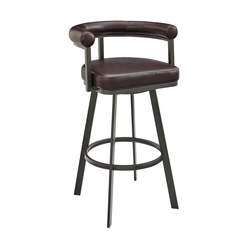 Tabouret de bar Hollie-May Mid-Century, Tabouret de comptoir (siège d'une hauteur de 26 p, Brun, Métal noir