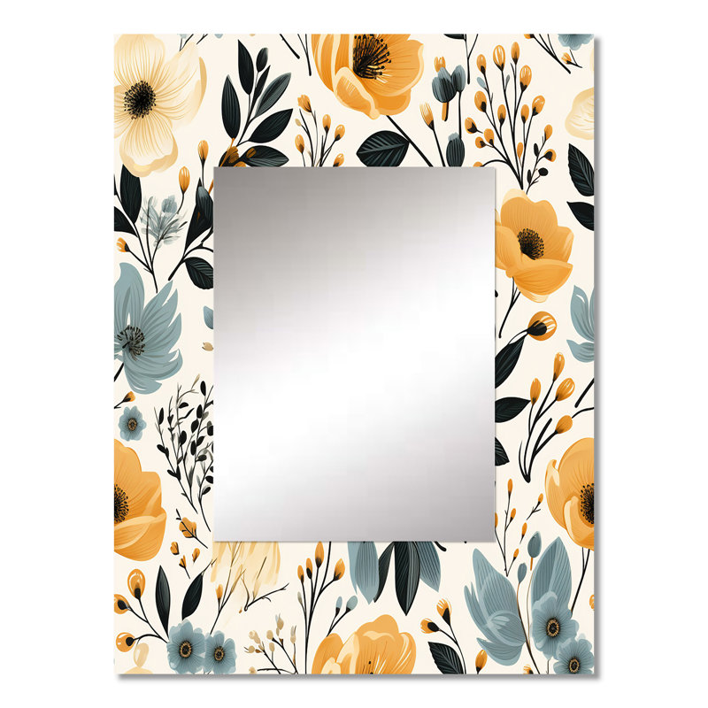 Portchester Watercolor Whimsy Floral Pattern - Floral Decorative Wall Mirror, Floral Mirror, Printed Metal Art, 32" H x 24" W