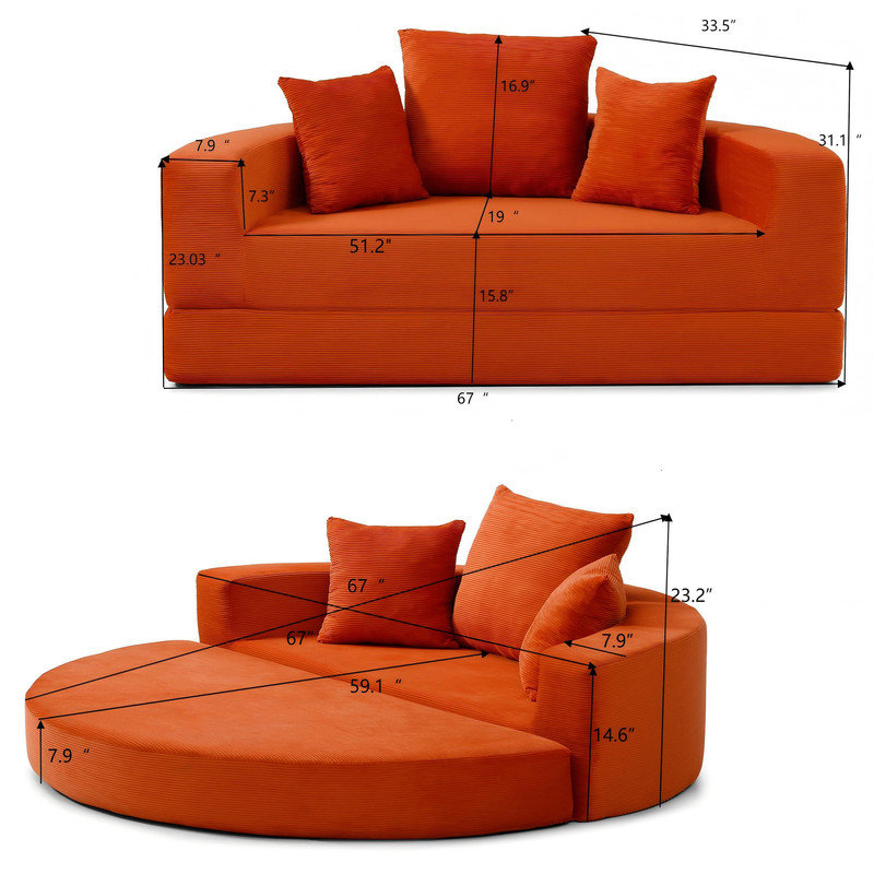 Canapé convertible en velours côtelé Boneless, Orange