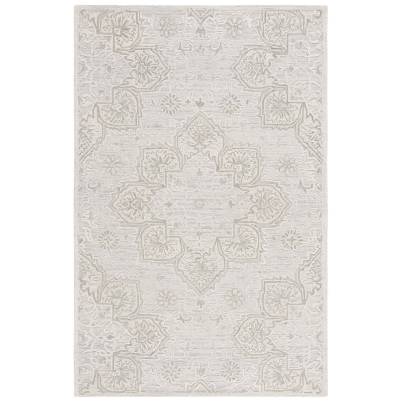Lulua Hand Tufted Wool Cotton with Latex Oriental Rug in Gray/Ivory, Rectangle 5' x 8'
