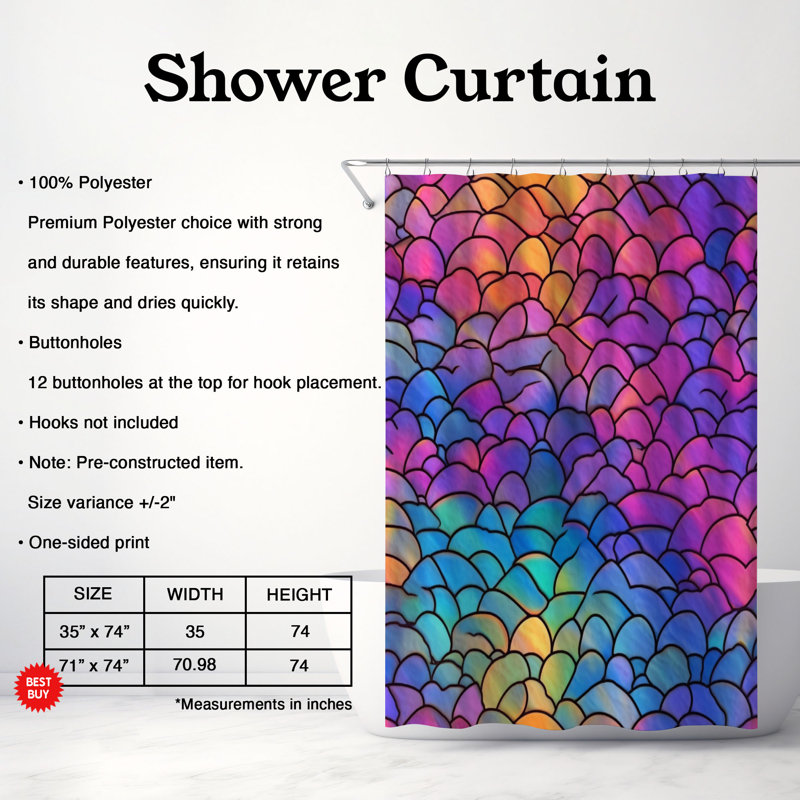 Rideau de douche standard 1 pièce Rainbow Scales, H 74 po x l 71 po