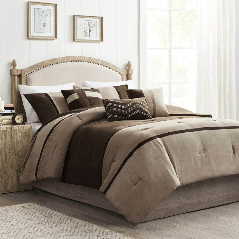 Édredon grand 7 pièces - Faux suède brun, édredon en daim de taille fascinante, pièces, élégant, Grand lit, Brun