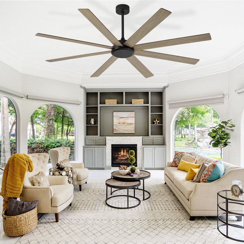 Ventilateur de plafond de 72 pouces avec télécommande, aspect bois, utilisable à l'intérieur et à l'extérieur (terrasses, salon), 8 pales, variateur, minuterie, réversible, moteur CC silencieux, 6 vitesses