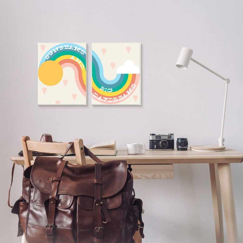 «Rainbow Cloud Daydream Quote Heart Patten Design» par Daphne Polselli - ensemble de 2 impressions, Plaque murale