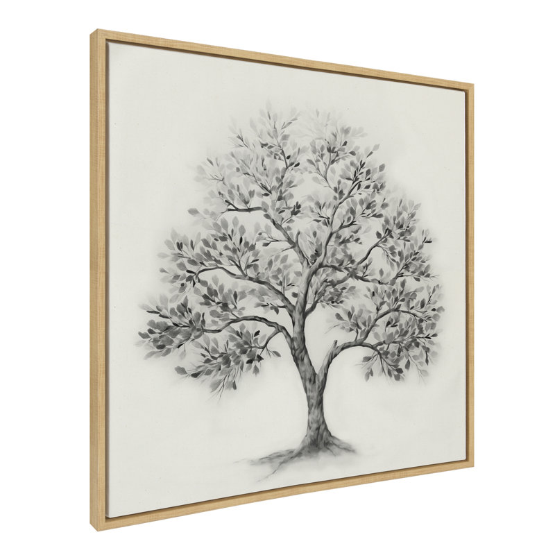 Grayscale Tree Illustration Framed Canvas Wall Art