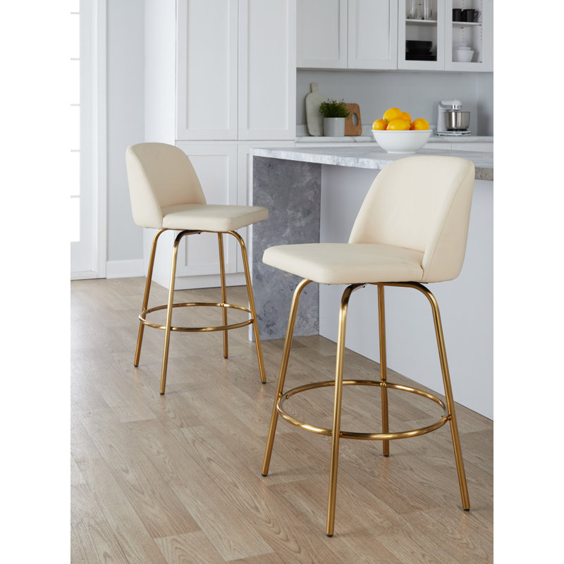 Swivel Upholstered Counter Stool with Metal Frame, Cream