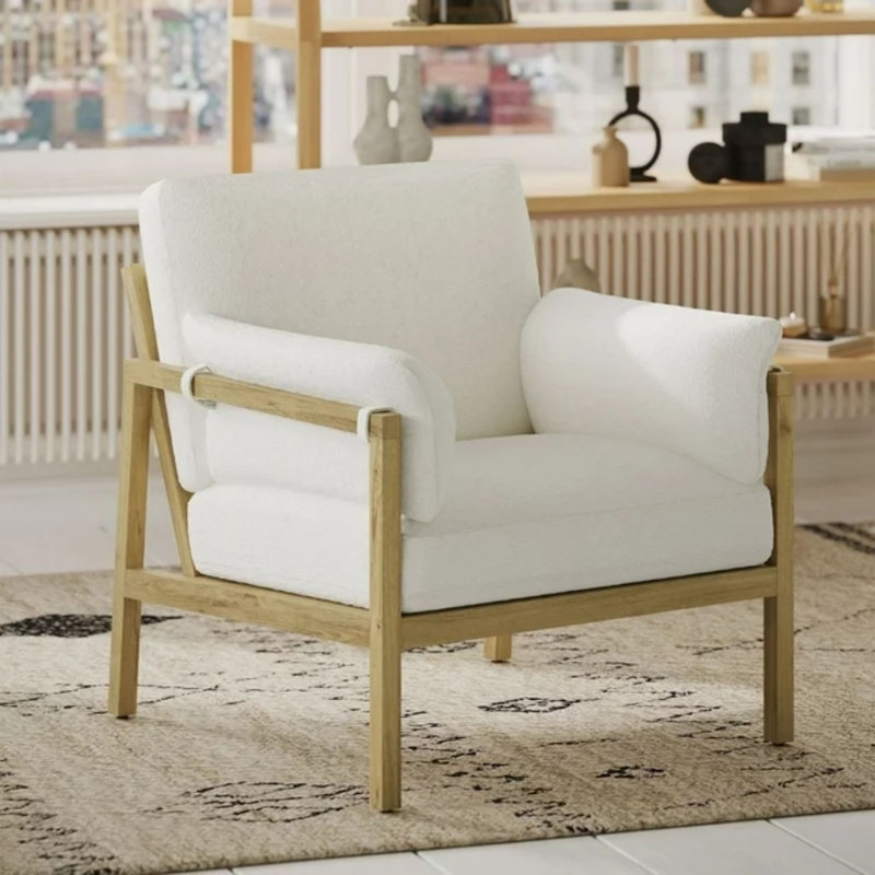 Kristiena Upholstered Armchair, White Linen