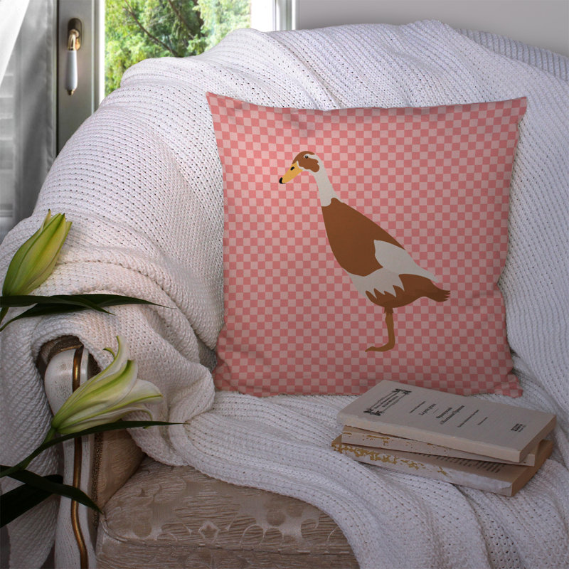 Runner Duck Check Outdoor Throw Pillow, 14" x 14", Pink