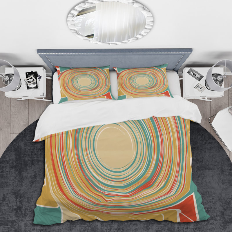Orange et bleu abstrait Radial - ensemble de housse de couette moderne - microfibre de polyester