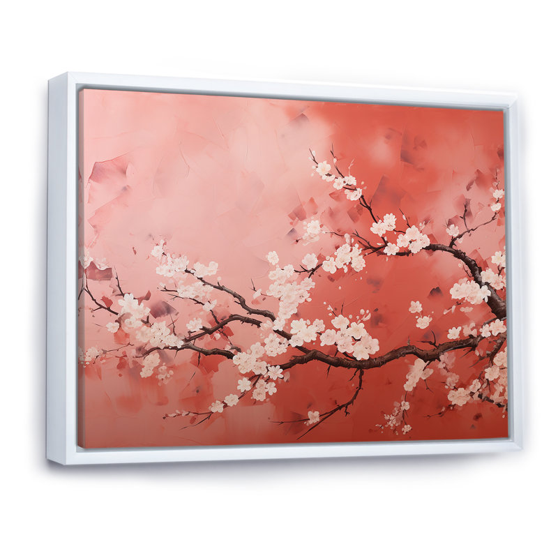 Fleur de cerisier rose et blanc 3 - Art mural cerise, Cadre flottant blanc, H 30 po x l 40 po x P 1,5 po