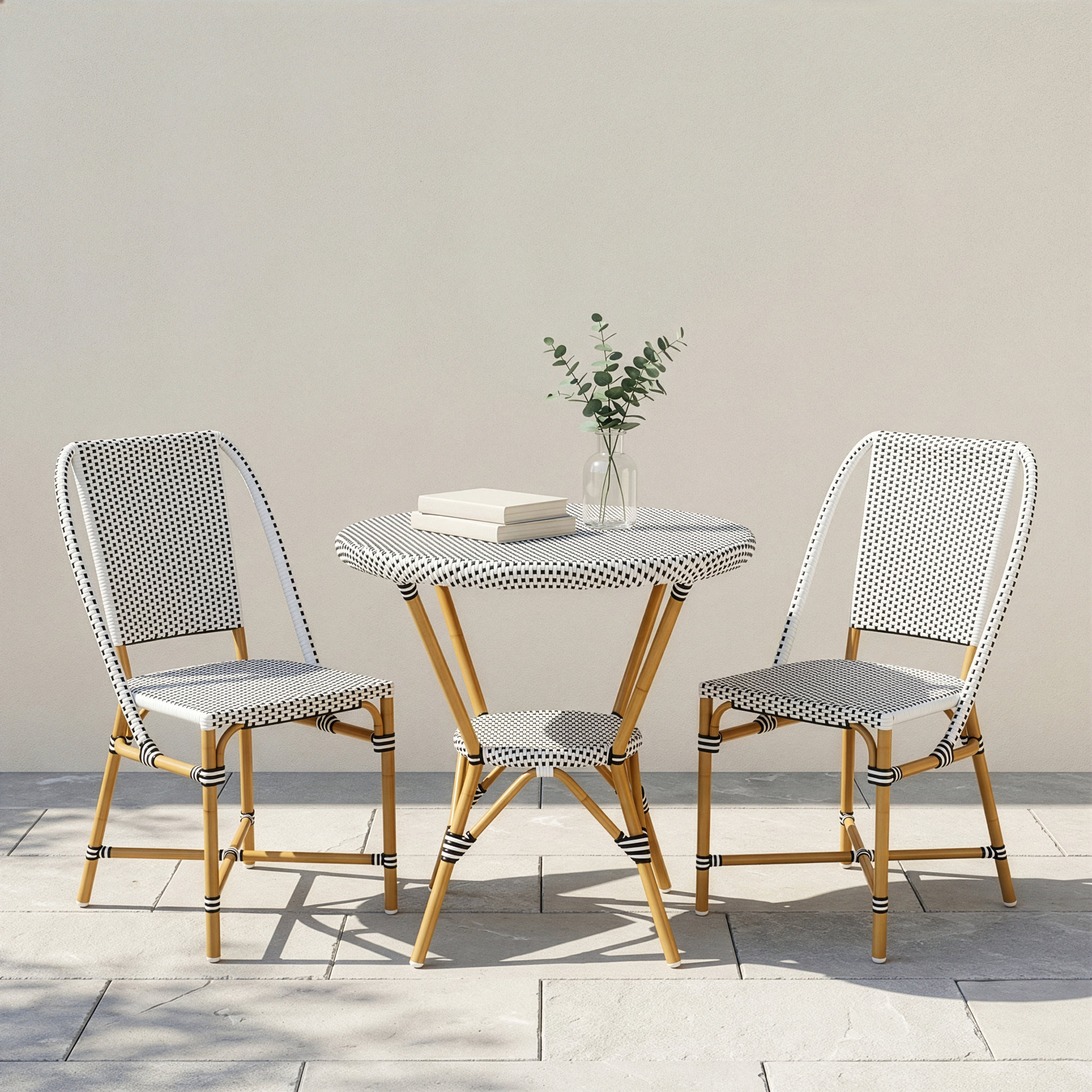 Ellie 2 Person Patio Dining Set, Black/White, Black/White