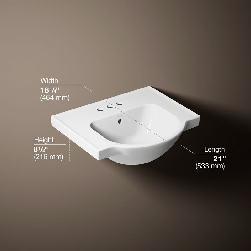 Veer Ceramic Pedestal Bathroom Sink with Overflow, 4" Centers, White, 8.04" H x 21" L x 18.25" W
