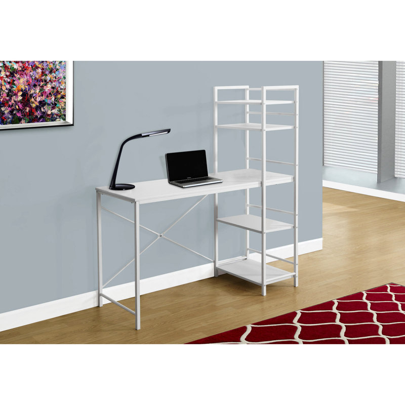 Bureau d'ordinateur contemporain de 122 cm (48 po) de long - Stratifié blanc, équipement de rangement pour bureau à domicile