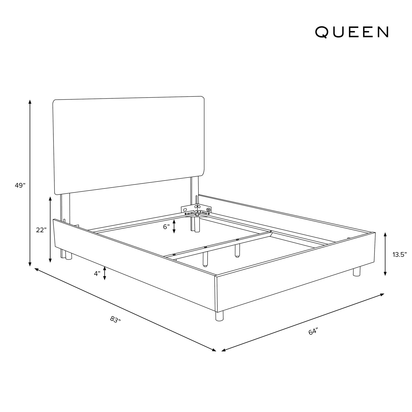 Marquise Upholstered Bed, Queen, Classic Black Linen