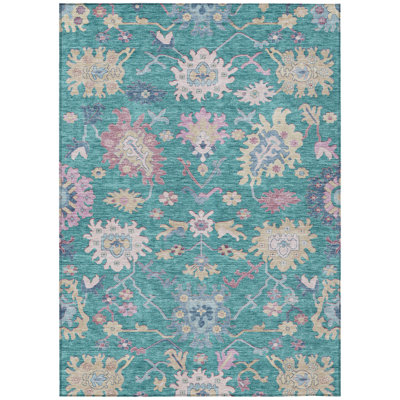 Machine Washable Indoor/Outdoor Chantille ACN1154 Teal Rug