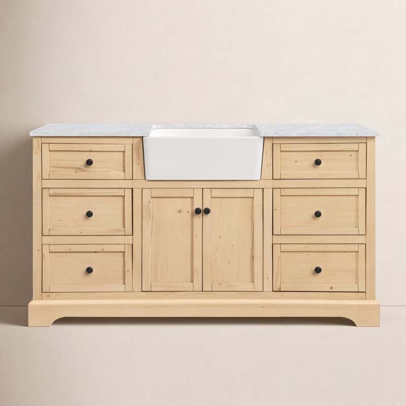 Pardue 60'' Single Bathroom Vanity with Carrara Marble Top, Light Brown