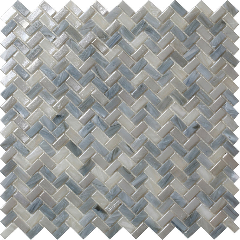 1" x 1" Glass Chevron Mosaic Wall & Floor Tile, Blue/Gray