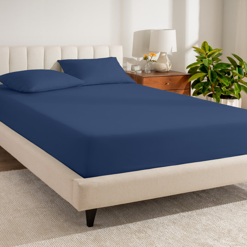 Drap-housse en percale de coton biologique à densité de tissage 300 fils, Drap-housse de taille très grand, Bleu foncé