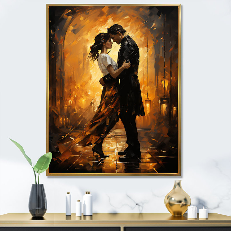 «Dance Tango Couple Harmony» sur toile, Cadre flottant doré, H 32 po x l 16 po x P 1 po