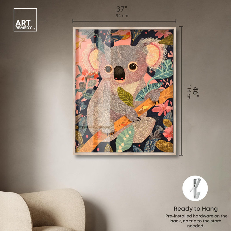 «Koala in the Leaves», reproduction d'ombre par Art Remedy, H 46 po x l 37 po, Crème, crème