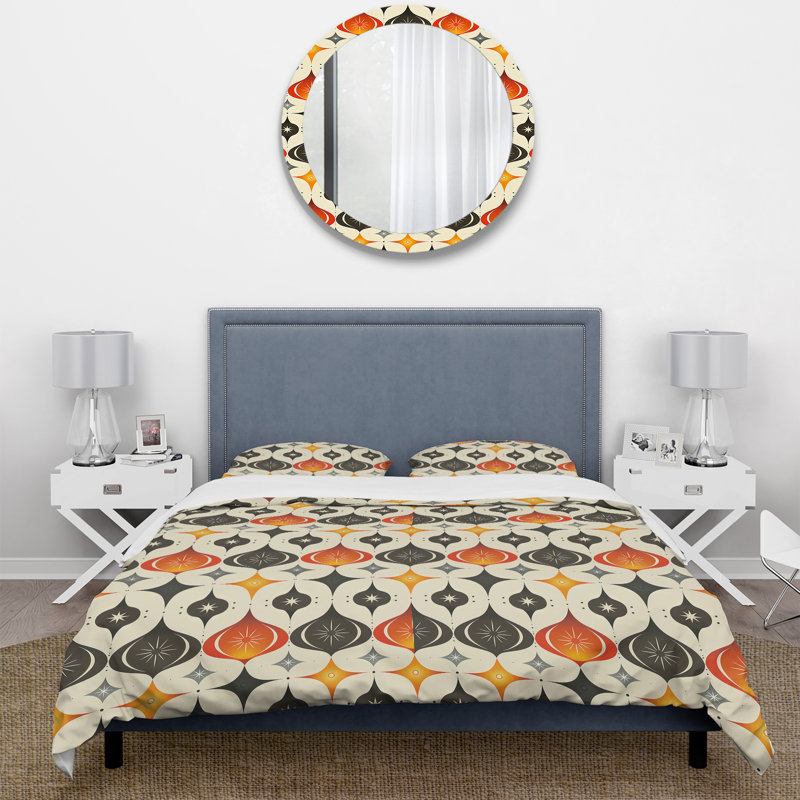 Ensemble de housse de couette orange noir quadrilobe Elegance II - Mid-Century