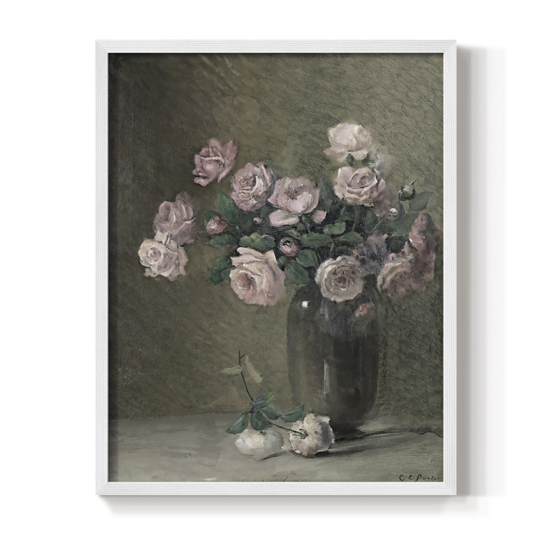 Reproduction florale vintage encadrée Lxxxii - bois massif, H 21 po x l 17 po, Blanc