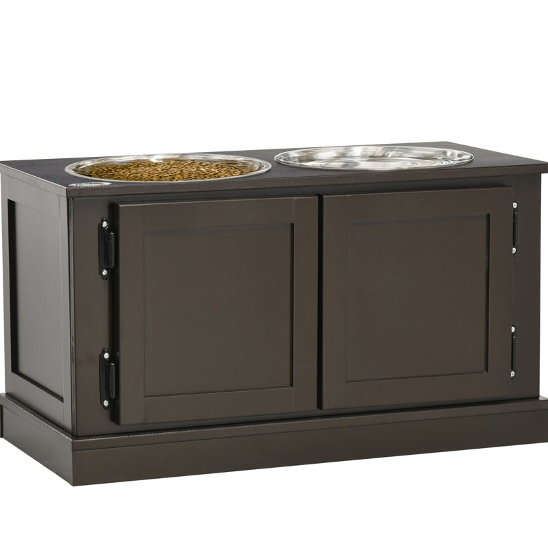 Bols pour chiens surélevés pour chiens de grande race paisibles - Mangeoire surélevée avec rangement, acier inoxydable, intérieur, café, style moderne