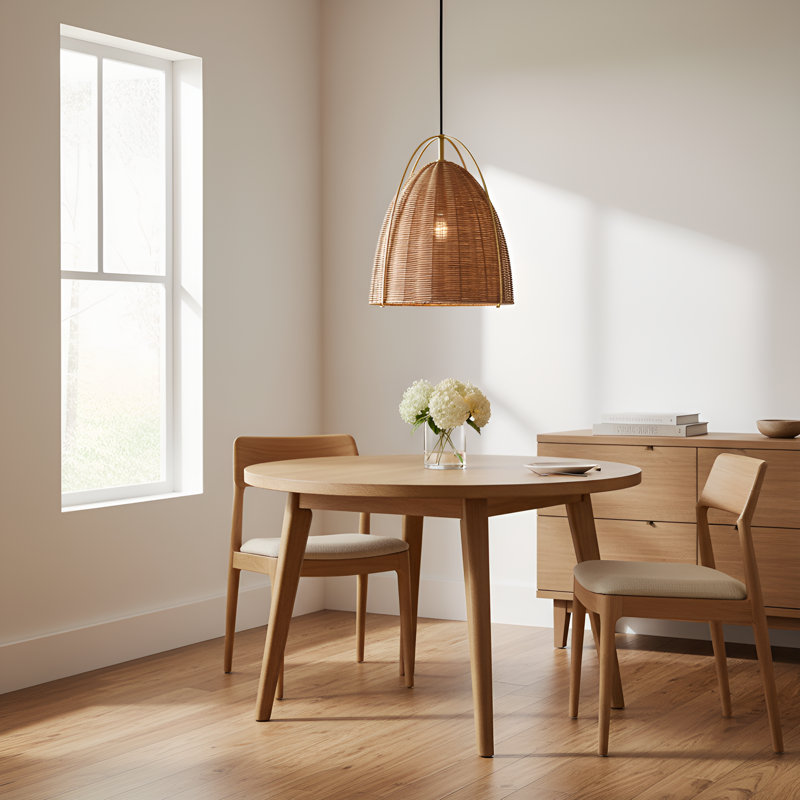 Norman 1 Light Dining Room Pendant With Ash Wicker Shade, 83" H x 13.375" W x 13.375" D, Bronze/Brown