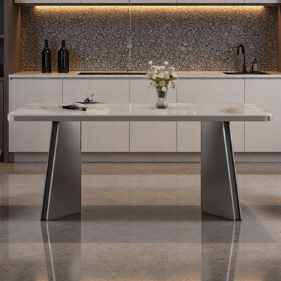 Rectangular granite dining table stainless steel
