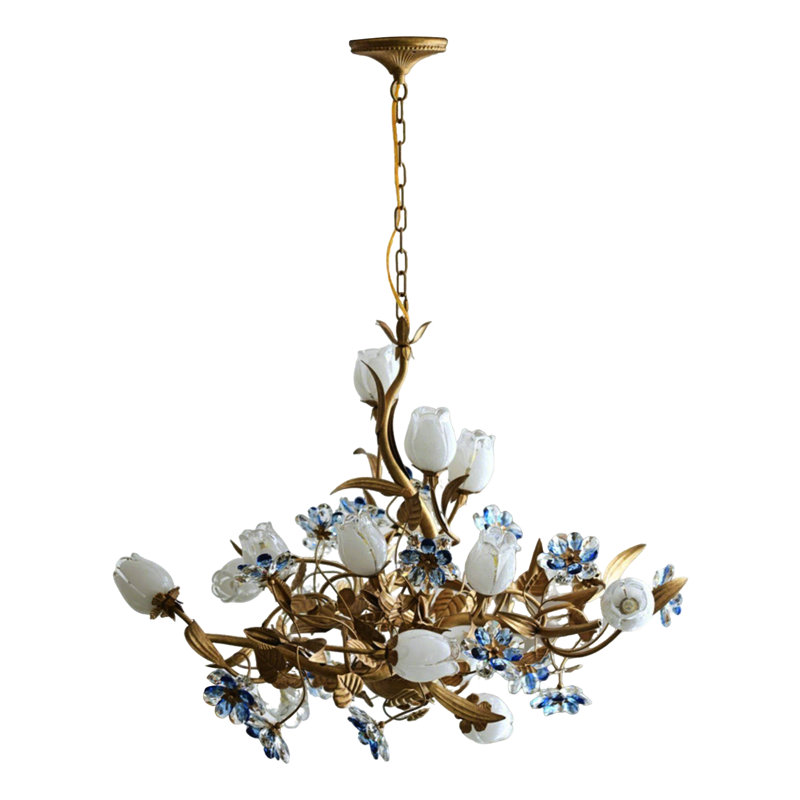 Lustre floral rustique en cristal, lampe à fleurs pour le salon, la chambre à coucher et la salle d'étude