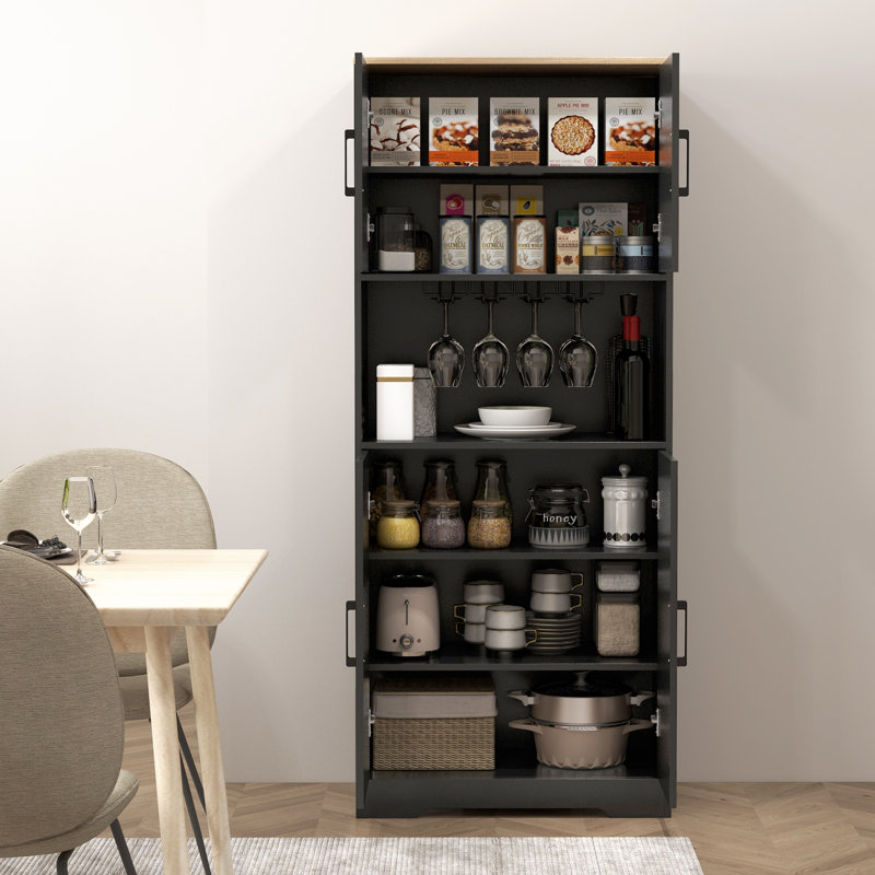 Armoire de rangement de cuisine avec comptoir pour four à micro-ondes, Noir, noir, noir, noir