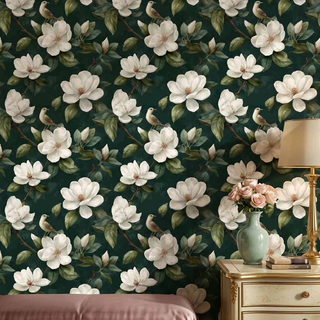 Lark Manor Floral Wallpaper Bird Magnolia Removable Wall Decor ...