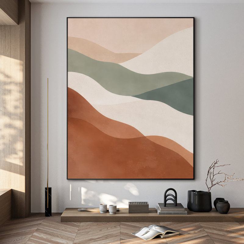 Très grande reproduction d'art sur toile - Paysage abstrait de couleur sauge et terre cuite neutre pour salon moderne - "Assemblage requis du cadre (cadre non fini)"