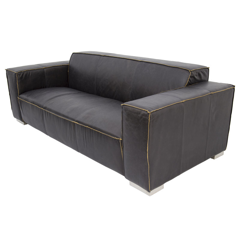 Canapé à accoudoirs évasés en cuir véritable 85,1 po Ranjan