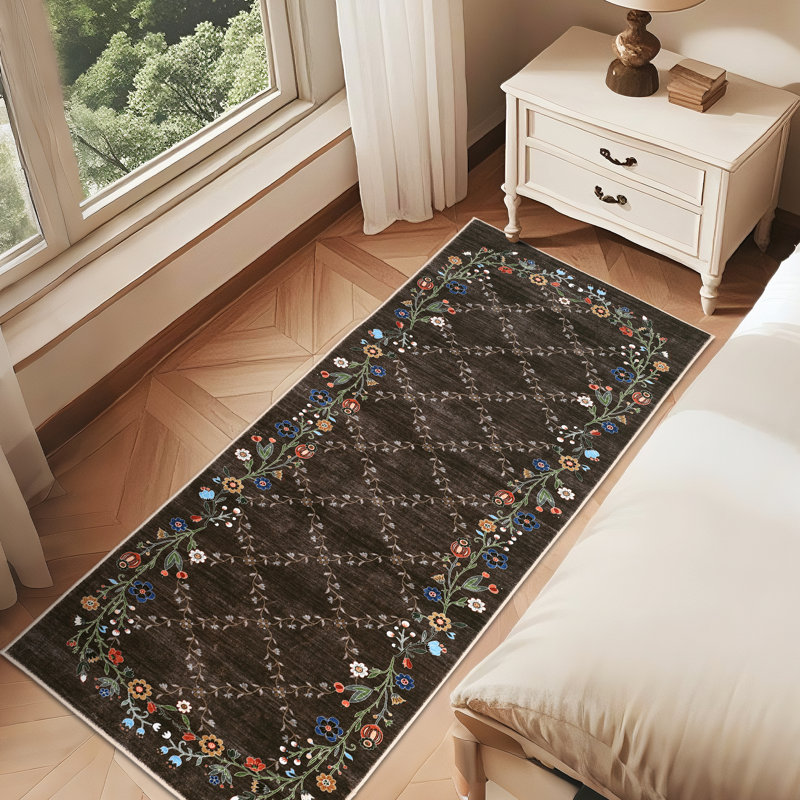 Floral Machine Washable Rugs for Living Room Non-Slip Farmhouse Accent Rug  Foldable Thin Indoor Carpet Stain-Resistant Modern Floor Mats for Bedroom, Nursery, Dining Room