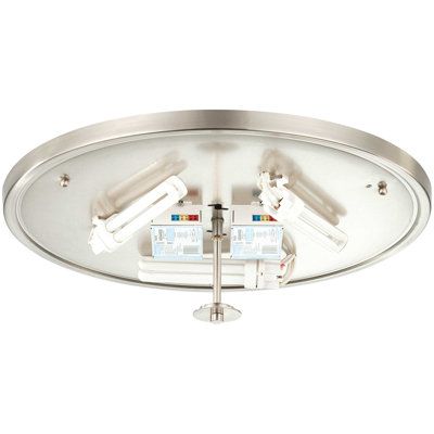 Plafonnier encastré fluorescent rond simple en nickel brossé 3 lumières l 16 po sans abat-jour ni ampoules Dunlevy