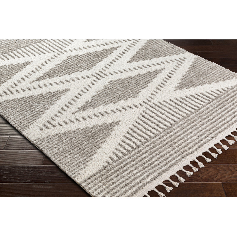 Gray and Cream Geometric Shag Area Rug 6'7" x 9'