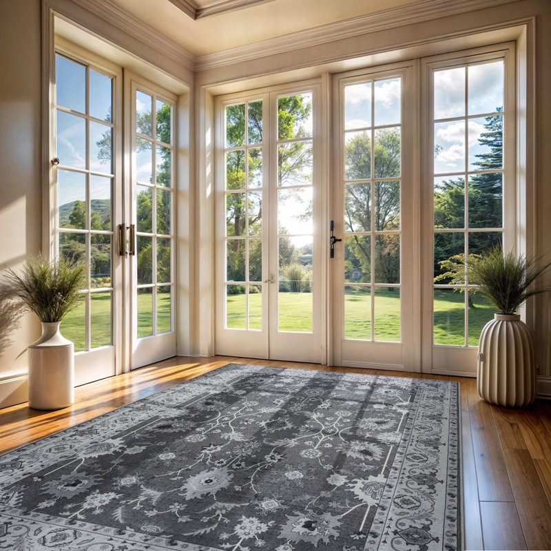 Groner Large Oriental Floral Living Room Rug Washable Bedroom Rug Non-Slip Colorful Vintage Accent Floor Carpet For Home Decor