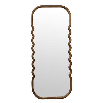 31.4X1.4X74" Oversized Wooden Floor Mirror With Unique Brown Frame