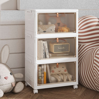 Canas  Plastic Foldable Stackable Storage Bin Double Door With Lids And Wheels Display Case Showcase Closet Rectangle Box Organizers And Storage For Electronics, Clothes, Toys