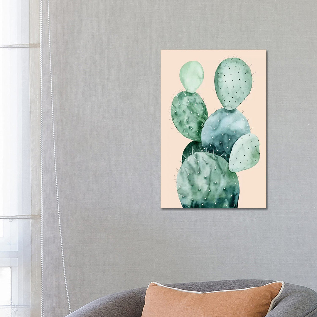 Cactus on Coral II by Grace Popp - Wrapped Canvas Painting