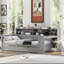 Lit de jour simple en bois gris avec unités de rangement latérales, deux tiroirs et un bureau d'étude pour une chambre à coucher en bois-1109925077