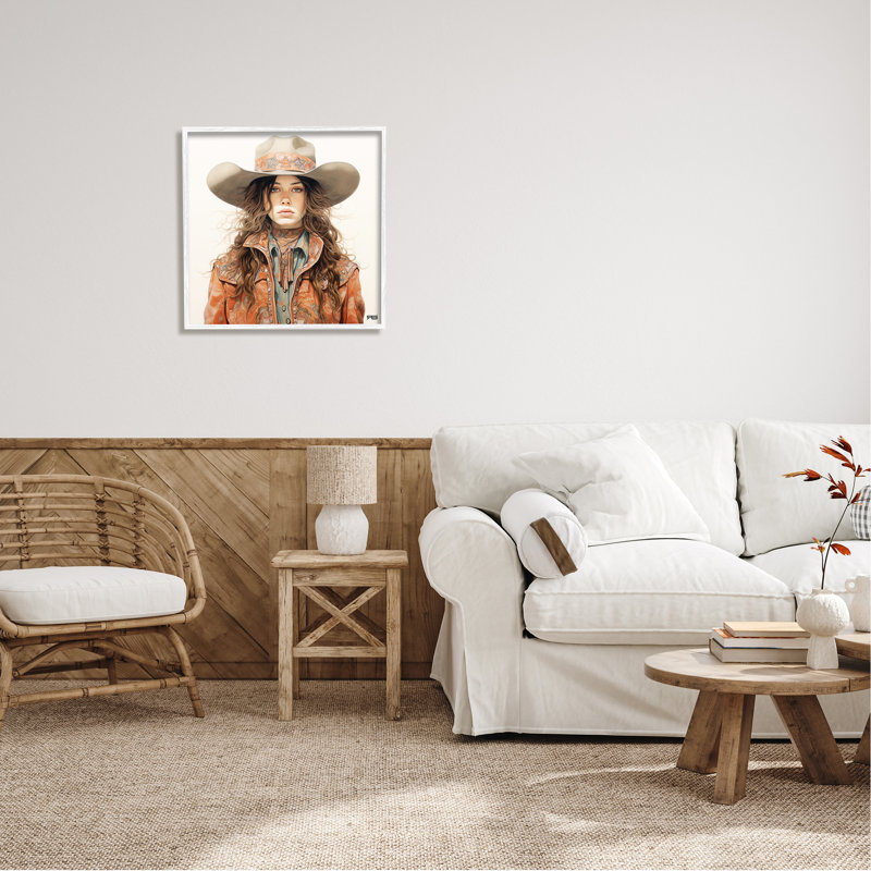 «Boho Cowgirl Paisley» par RB, impression sur toile, Giclée encadrée blanc bord de mer, H 24 po x l 24 po
