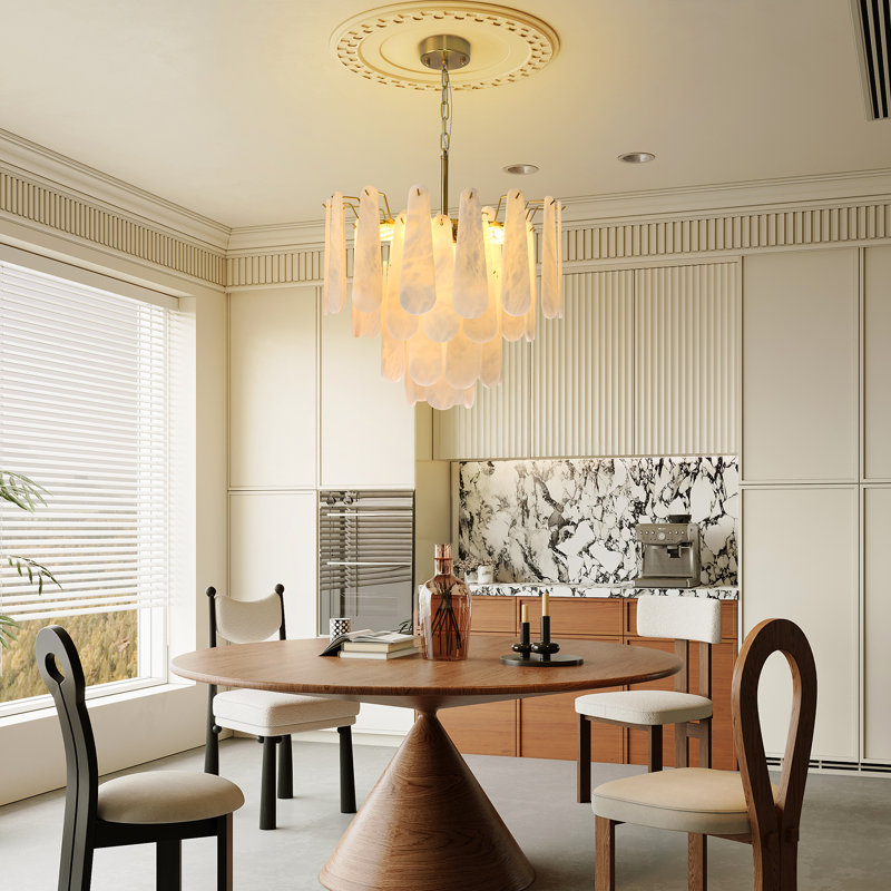 Lustre rond moderne en albâtre 6 lumières 21,6 "pour salle à manger