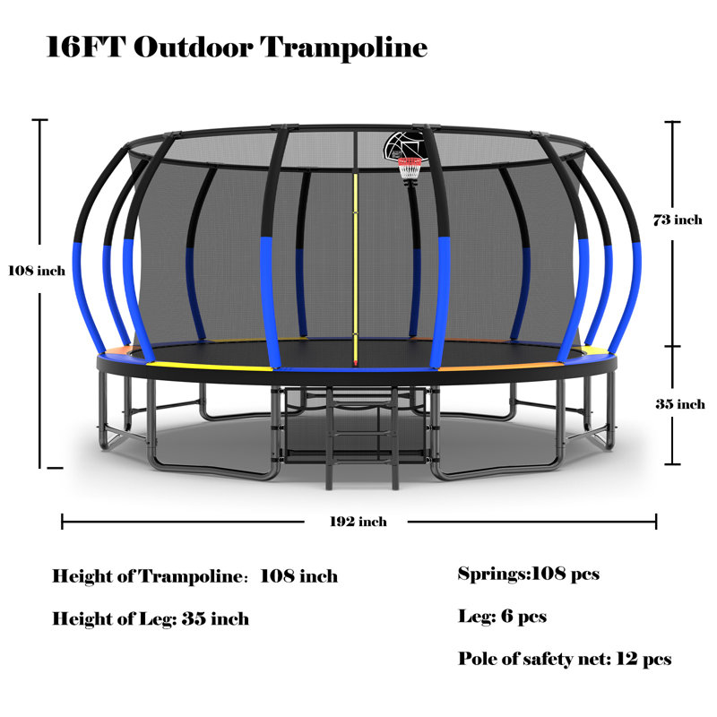 16Ft Trampoline With Enclosurerecreational Trampolines With Ladder And Antirust Coating, Astm Approval Outdoor Trampoline For Kids